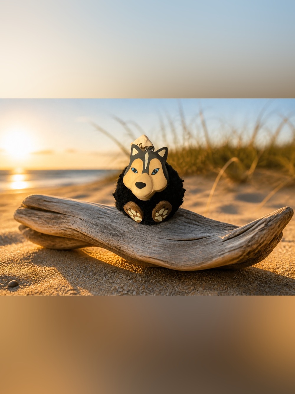 Cute Pom Pom Wooden Husky Dog Keychain